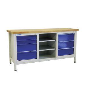 „RHYNOX“ Werkbank + 2 Fachböden + 7 Schubladen
