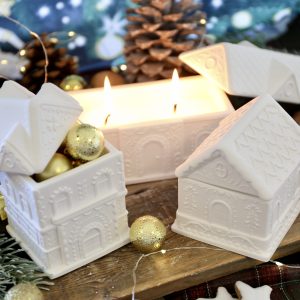 Silikon – Gießform – Lebkuchenhäuser – Dose – Kerzengefäß – 3oz / 7oz / 9oz – mit Manschette – offizieller Partner von Boowan Nicole