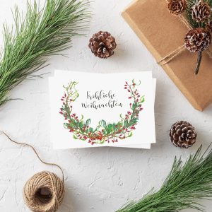Weihnachtspostkarte Grüner Kranz