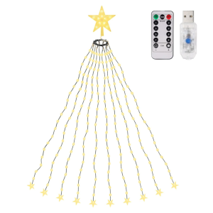 Weihnachtsbaum Lichterkette mit Weihnachtsbaumspitze Stern, Warmweiß