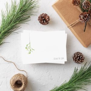 Weihnachtspostkarte Mistelzweig Sous le gui